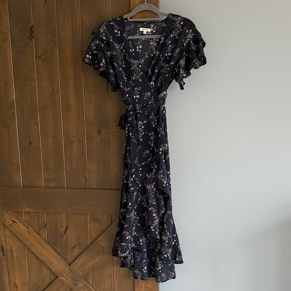 Max Studio Dark Blue Floral High Low Wrap Dress